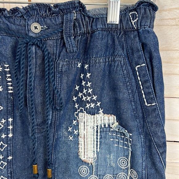Anthropologie Pilcro Embroidered Patchwork Denim Mini Skirt Small - Picture 4 of 12